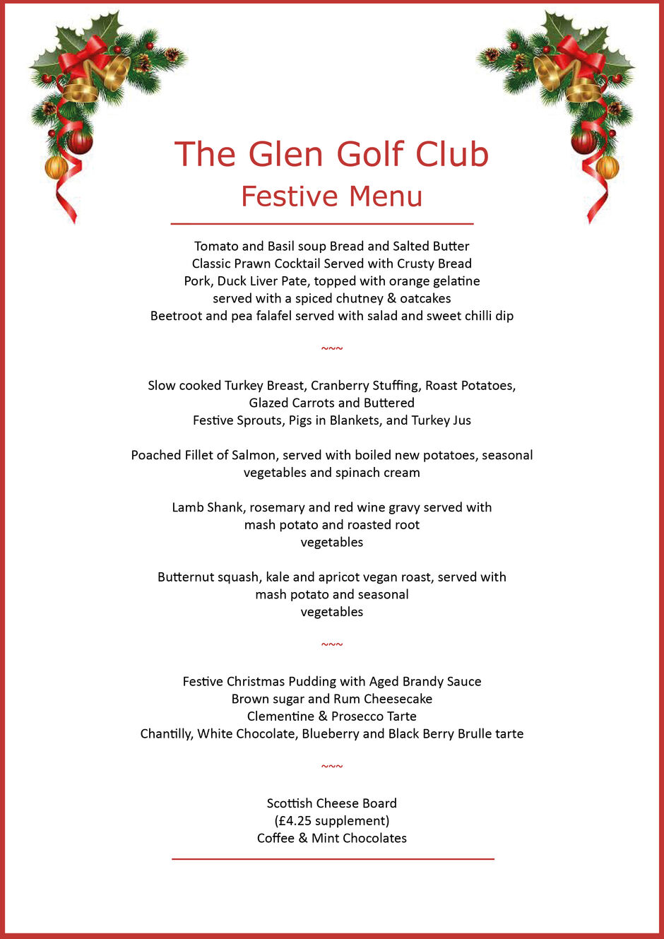 Festive menu